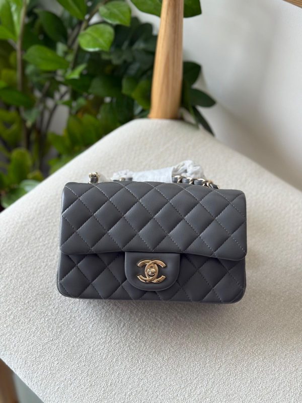 Chanel Dark Grey Lambskin Mini Flap Bag