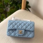 Chanel Classic Mini Flap Bag 20CM Light Blue Caviar Leather