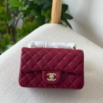 Chanel Classic Mini Flap Bag 20CM Maroon Quilted Lambskin Leather Gold Hardware