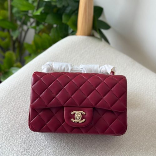 Chanel Classic Mini Flap Bag 20CM Maroon Quilted Lambskin Leather Gold Hardware