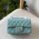 Chanel Classic Mini Flap Bag 20CM Tiffany Blue Quilted Caviar Leather Gold Hardware