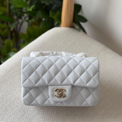 Chanel Classic Mini Flap Bag 20CM White Caviar Leather Gold Hardware