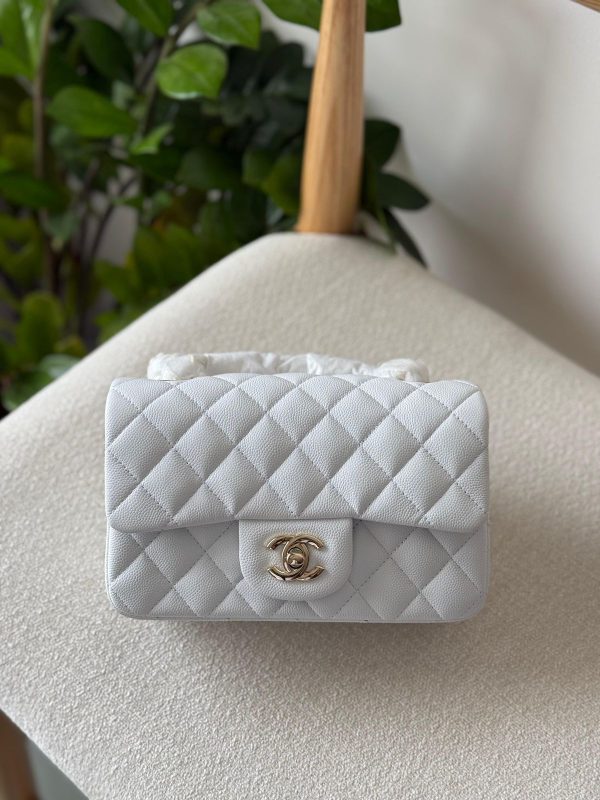 Chanel Classic Mini Flap Bag 20CM White Caviar Leather Gold Hardware