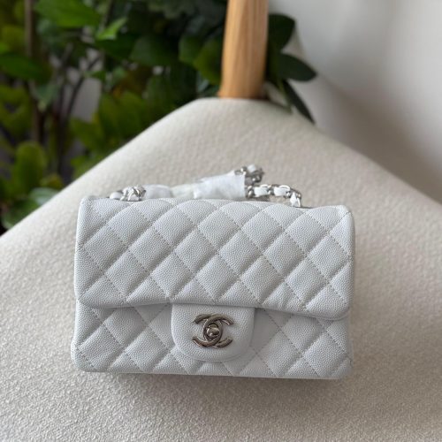 Chanel White Caviar Leather Mini Flap Bag