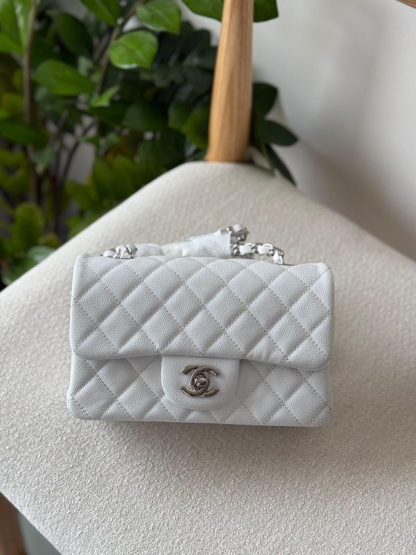 Chanel White Caviar Leather Mini Flap Bag