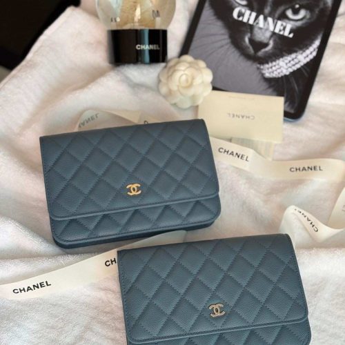 Chanel Classic Wallet On Chain Dusty Blue Caviar Leather