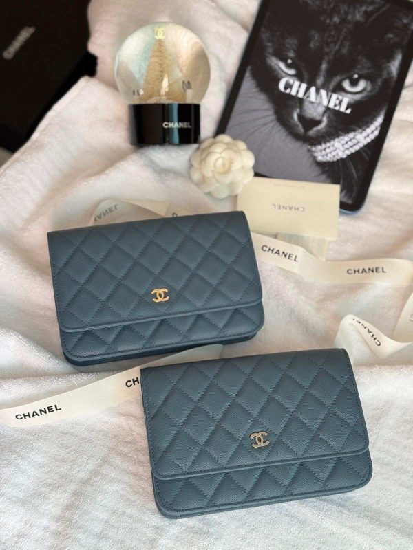 Chanel Classic Wallet On Chain Dusty Blue Caviar Leather