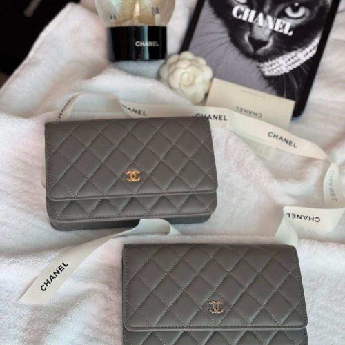 Chanel Classic Wallet On Chain Grey Lambskin Leather