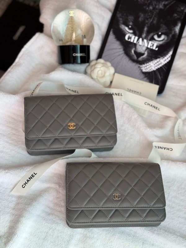 Chanel Classic Wallet On Chain Grey Lambskin Leather