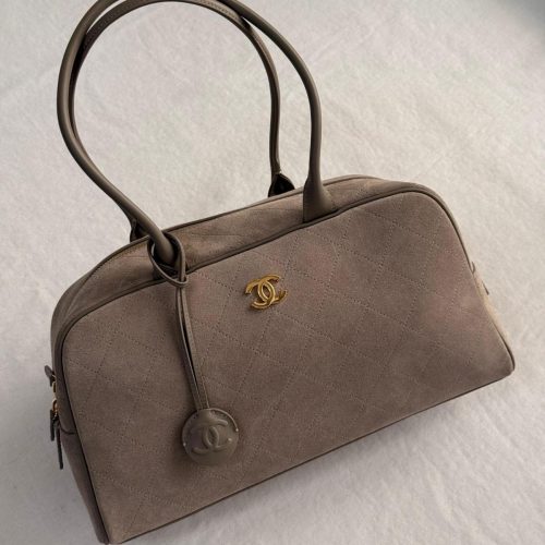 Chanel Dark Beige Suede Calfskin Large Perfect Bowling Bag