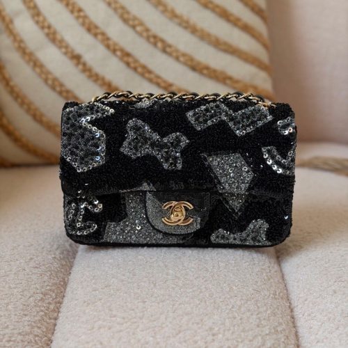 Chanel Grey Black Suede Flap Bag