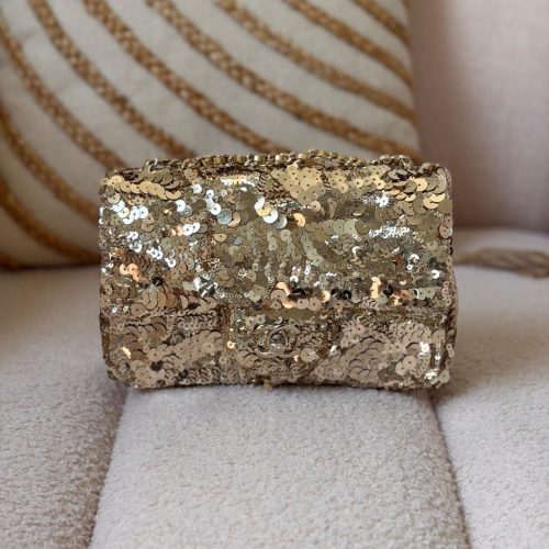 Chanel Metallic Gold Sequins Classic Mini Flap Bag