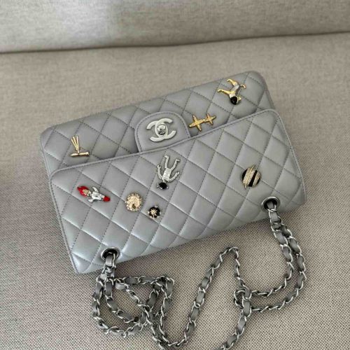 Chanel Metallic Silver Space Charm Quilted Flap Bag SHW