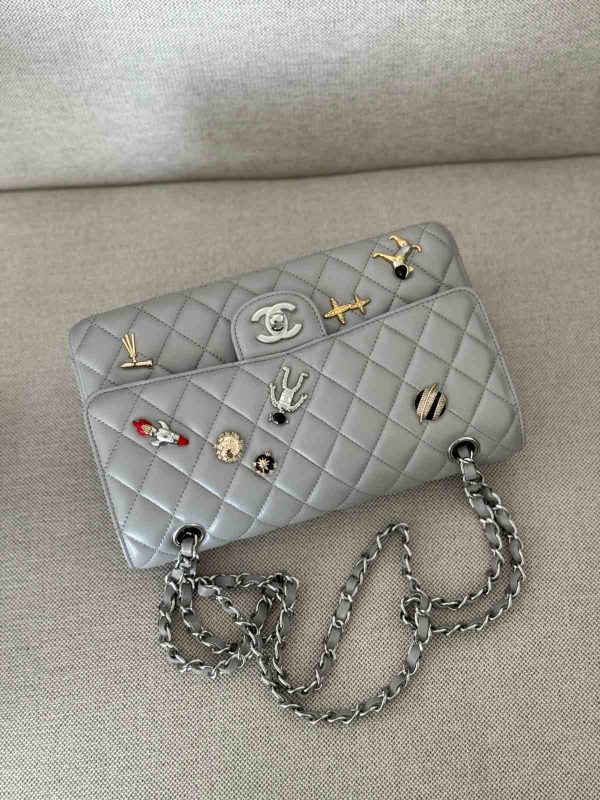 Chanel Metallic Silver Space Charm Quilted Flap Bag SHW