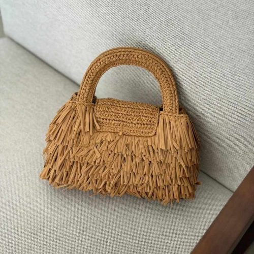Chanel Kelly Bag Mini Fringe Beige Raffia