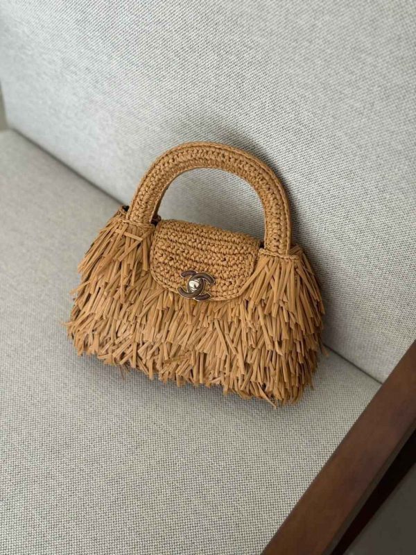 Chanel Kelly Bag Mini Fringe Beige Raffia