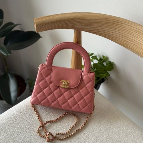 Chanel Mini Kelly Shopping Bag In Coral Pink Calfskin Gold Hardware