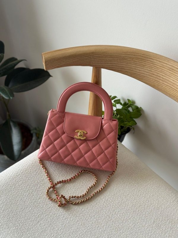 Chanel Mini Kelly Shopping Bag In Coral Pink Calfskin Gold Hardware