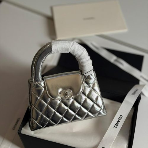 Chanel Kelly Bag Mini Metallic Silver Calfskin