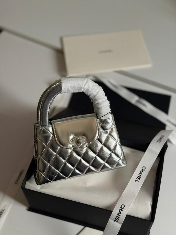 Chanel Kelly Bag Mini Metallic Silver Calfskin