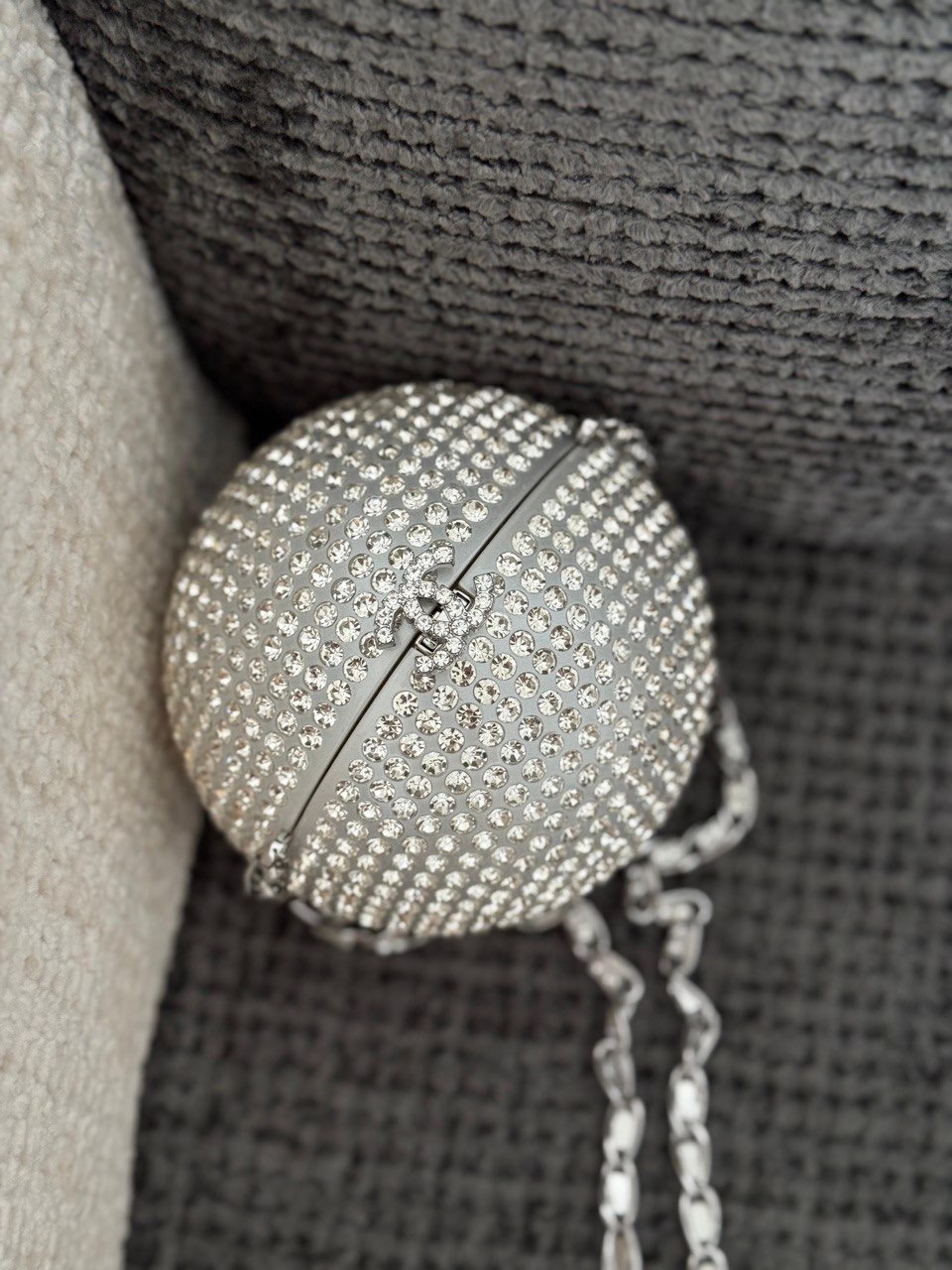 Chanel Silver Metal Ivory Resin Strass Crystal Sphere Ball Minaudiere Clutch Bag Chanel Silver Metal Ivory Resin Strass Crystal Sphere Ball Minaudiere Clutch Bag - Image 1