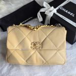 Chanel 19 Medium Beige Quilted Lambskin Leather Flap Shoulder Bag
