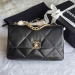 Chanel 19 Medium Black Quilted Lambskin Leather Flap Shoulder Bag