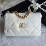 Chanel 19 Medium White Quilted Lambskin Leather Flap Shoulder Bag