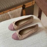 Chanel Beige & Purple Suede Calfskin Cap Toe Ballerina Flats