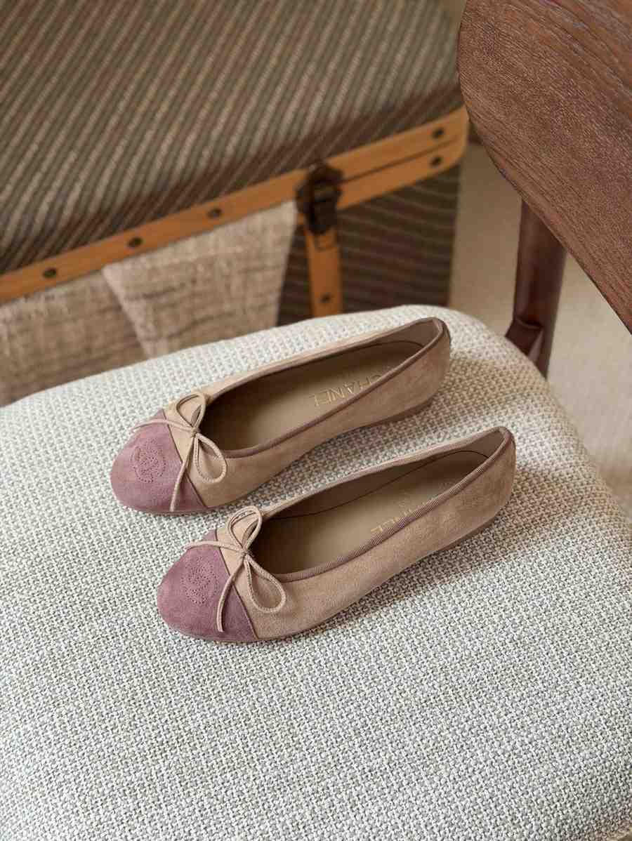 ChanelBeigePurpleSuedeCalfskinCapToeBallerinaFlats Chanel Beige & Purple Suede Calfskin Cap Toe Ballerina Flats - Image 1
