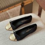 Chanel Black Fabric Gold Metallic Cap Toe Ballerina Flats