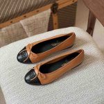 Chanel Brown And Black Lambskin Cap Toe CC Ballerina Flats