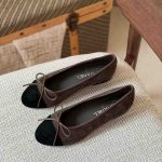 Chanel Chocolate Brown And Black Suede Cap Toe CC Ballerina Flats