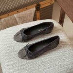 Chanel Dark Burgundy And Grey Suede Calfskin Cap Toe CC Ballerina Flats