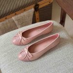 Chanel Light Pink Lambskin Cap Toe CC Ballerina Flats
