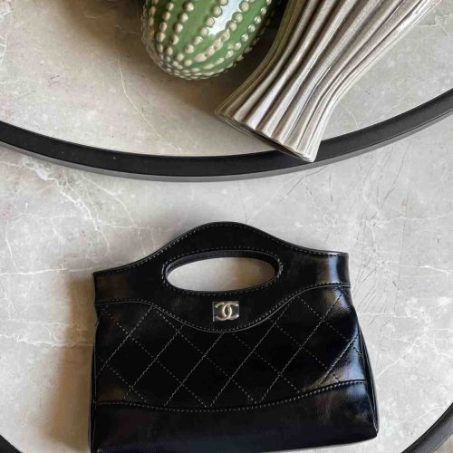 Chanel Nano 31 Black Quilted Lambskin Leather Bag With Chain