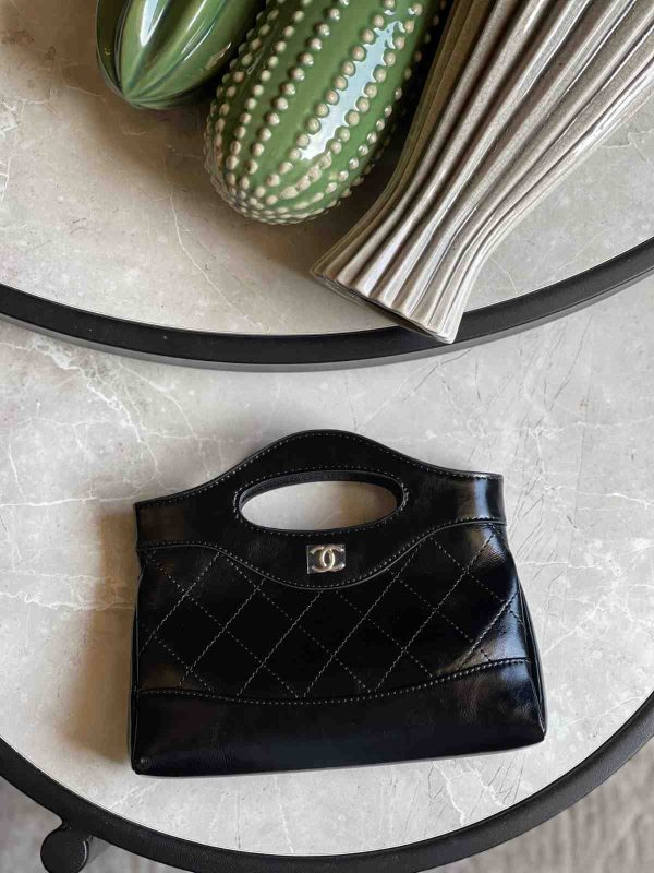 Chanel Nano 31 Black Quilted Lambskin Leather Bag With Chain