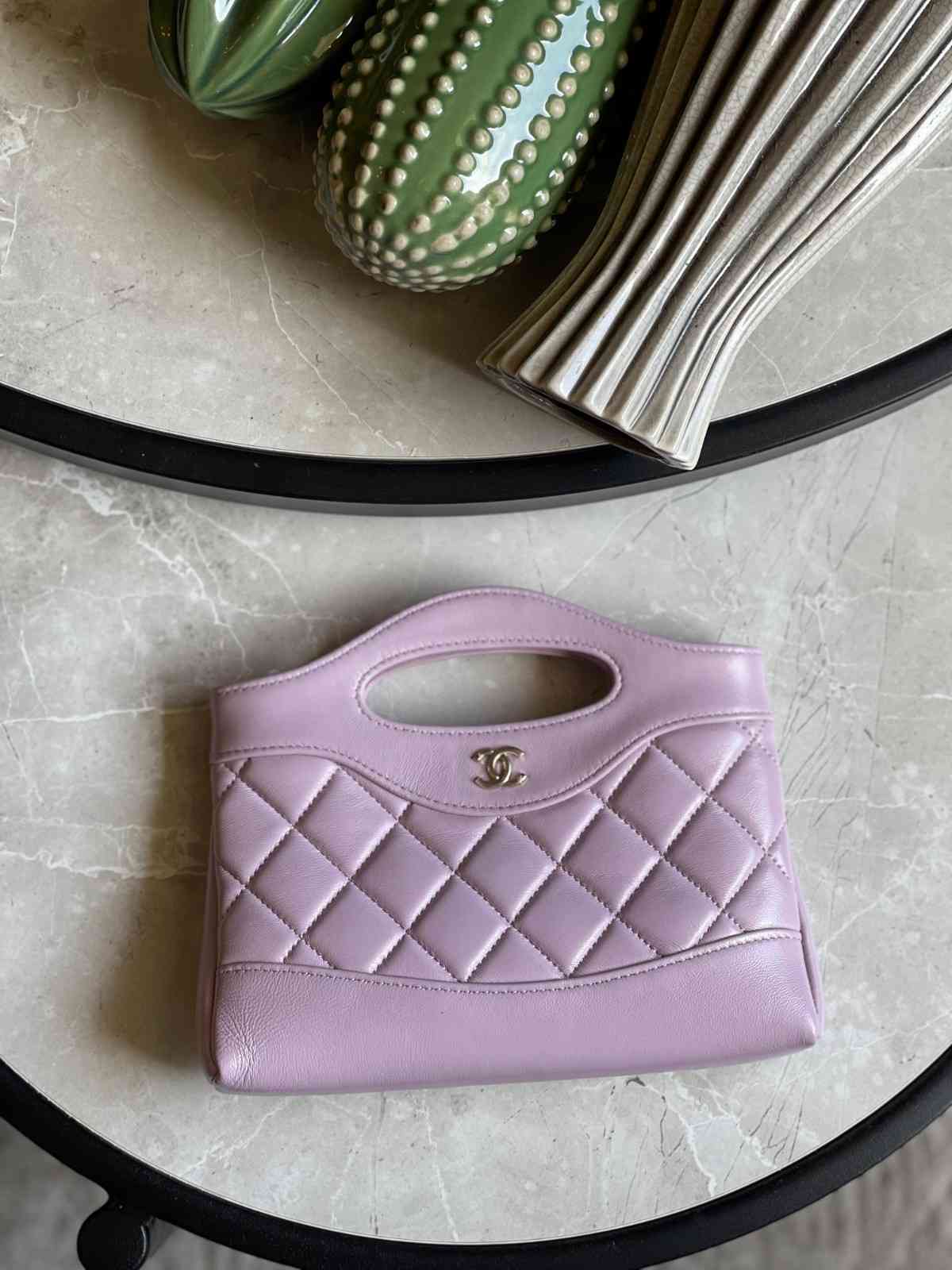 ChanelNano31LightPurpleQuiltedLambskinLeatherBagWithChain Chanel Nano 31 Light Purple Quilted Lambskin Leather Bag With Chain - Image 1
