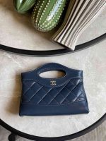 Chanel Nano 31 Navy Blue Quilted Shiny Lambskin Leather Bag With Chain