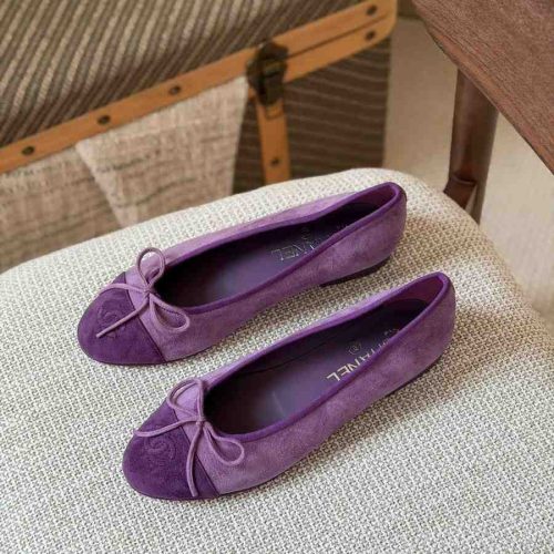Chanel Purple & Dark Purple Suede Cap Toe CC Ballerina Flats