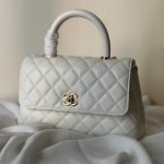 Chanel Small White Caviar Quilted Flap Coco Top Handle Bag