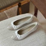 Chanel White And Grey Lambskin Cap Toe CC Ballerina Flats