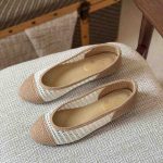 Chanel White Beige Raffia CC Cap Toe Ballerina Flats