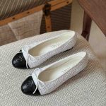 Chanel White Tweed Black Ballerina Flats