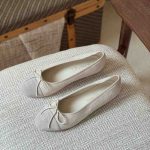 Chanel White Grey Suede CC Cap Toe Ballerina Flats