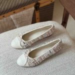 Chanel White Multicolor Tweed Leather Cap Toe CC Ballerina Flats