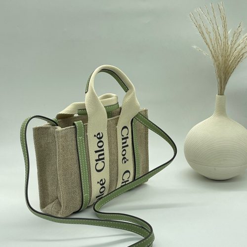 Chloe Tote Mini Woody Beige & Green Canvas