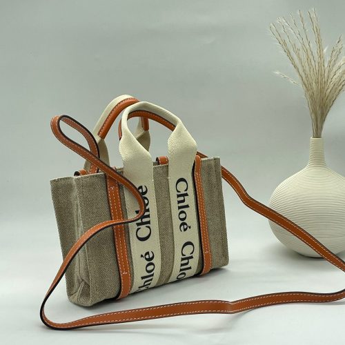 Chloe Tote Mini Woody White & Brown Canvas