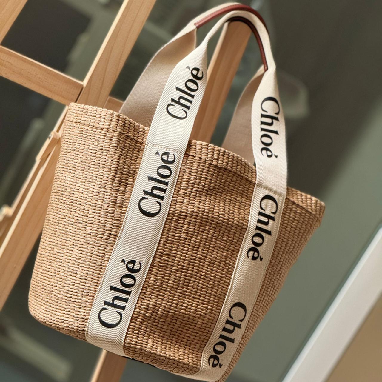 Chloe Large Woody Basket Bag Natural & White Chloe Large Woody Basket Bag Natural & White