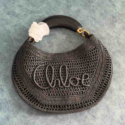 Chloe Summer Banana Bag Black Raffia